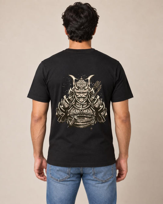 Samurai Warrior Back Print Tee — Model wearing the back print