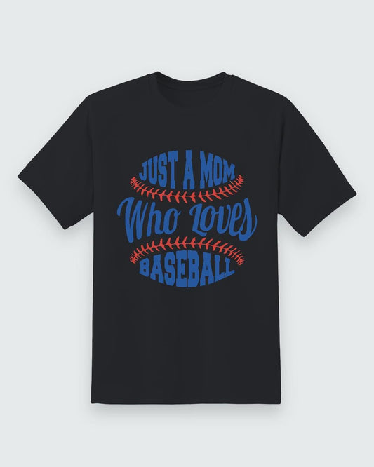Mom Baseball Tee — Black shirt, front print