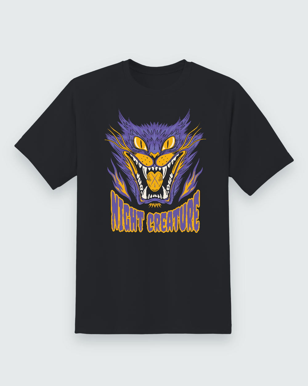 Night Creature Graphic Tee — black shirt, front view