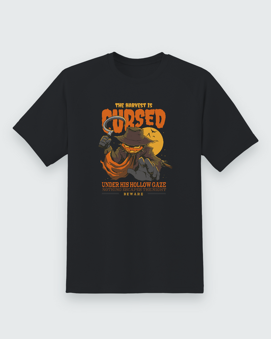 Halloween Scarecrow Tee — black shirt, front view