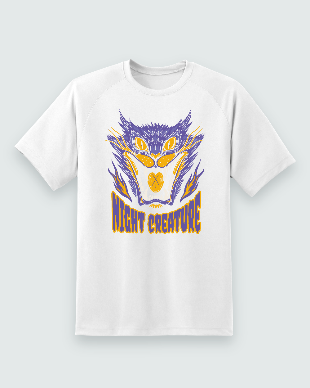 Night Creature Graphic Tee — white shirt, front view
