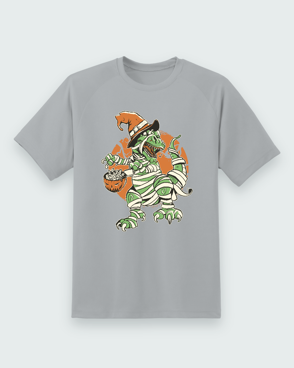 Halloween Dino Graphic Tee — sport grey shirt, front view