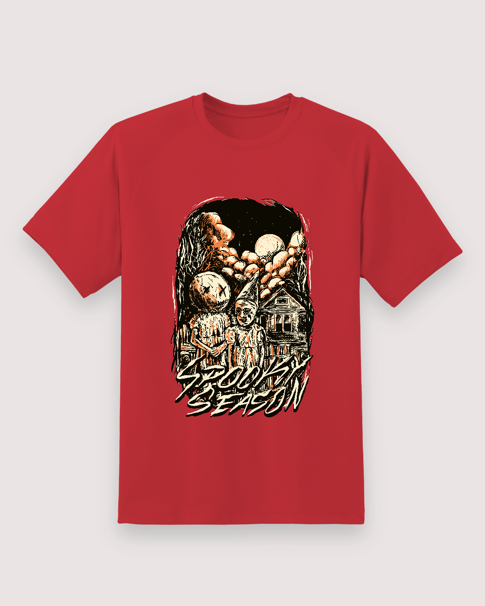 Spooky Season Graphic Tee — red shirt, front view