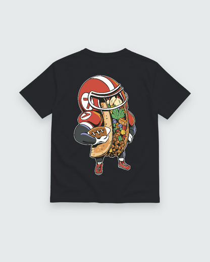 Football Taco Game Day Tee — black shirt, back view