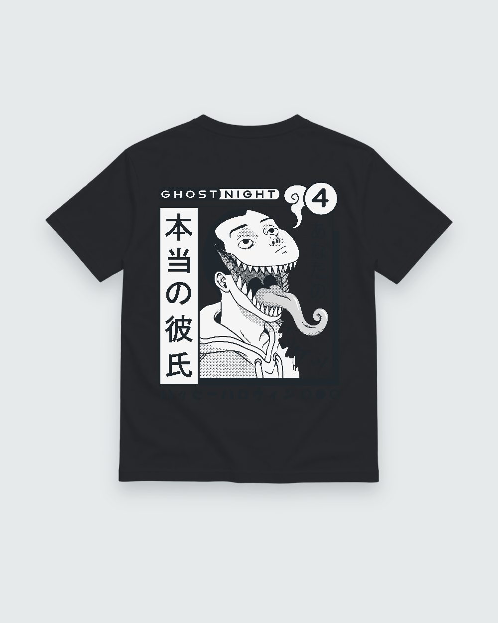 Ghost Night Horror Back Print Tee — black shirt, back view