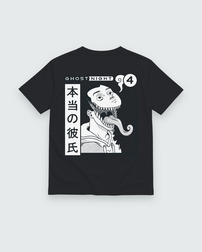 Ghost Night Horror Back Print Tee — black shirt, back view
