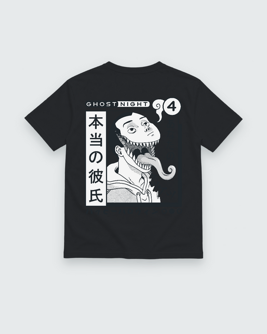 Ghost Night Horror Back Print Tee — black shirt, back view