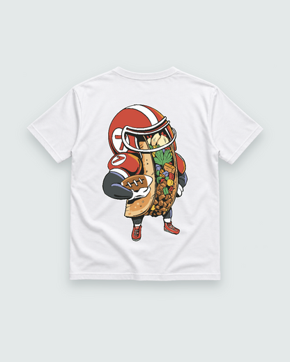 Football Taco Game Day Tee — white shirt, back view