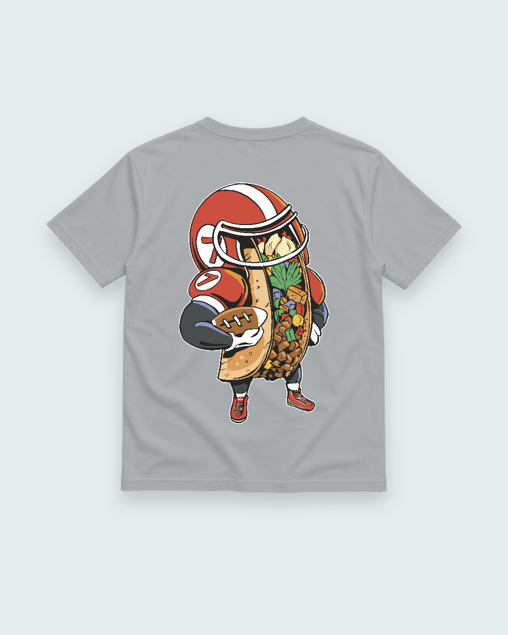 Football Taco Game Day Tee — sport grey shirt, back view