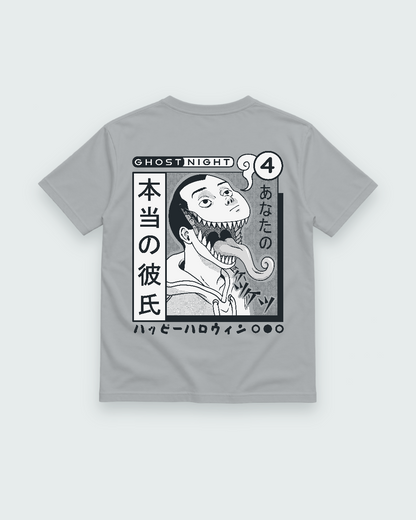 Ghost Night Horror Back Print Tee — sport grey shirt, back view