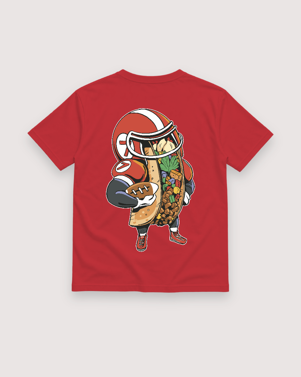 Football Taco Game Day Tee — red shirt, back view