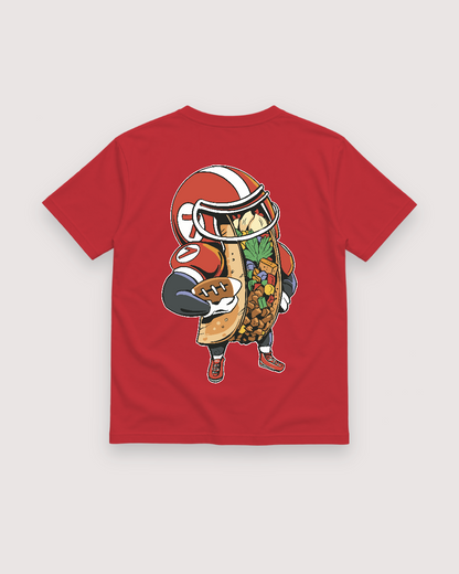 Football Taco Game Day Tee — red shirt, back view
