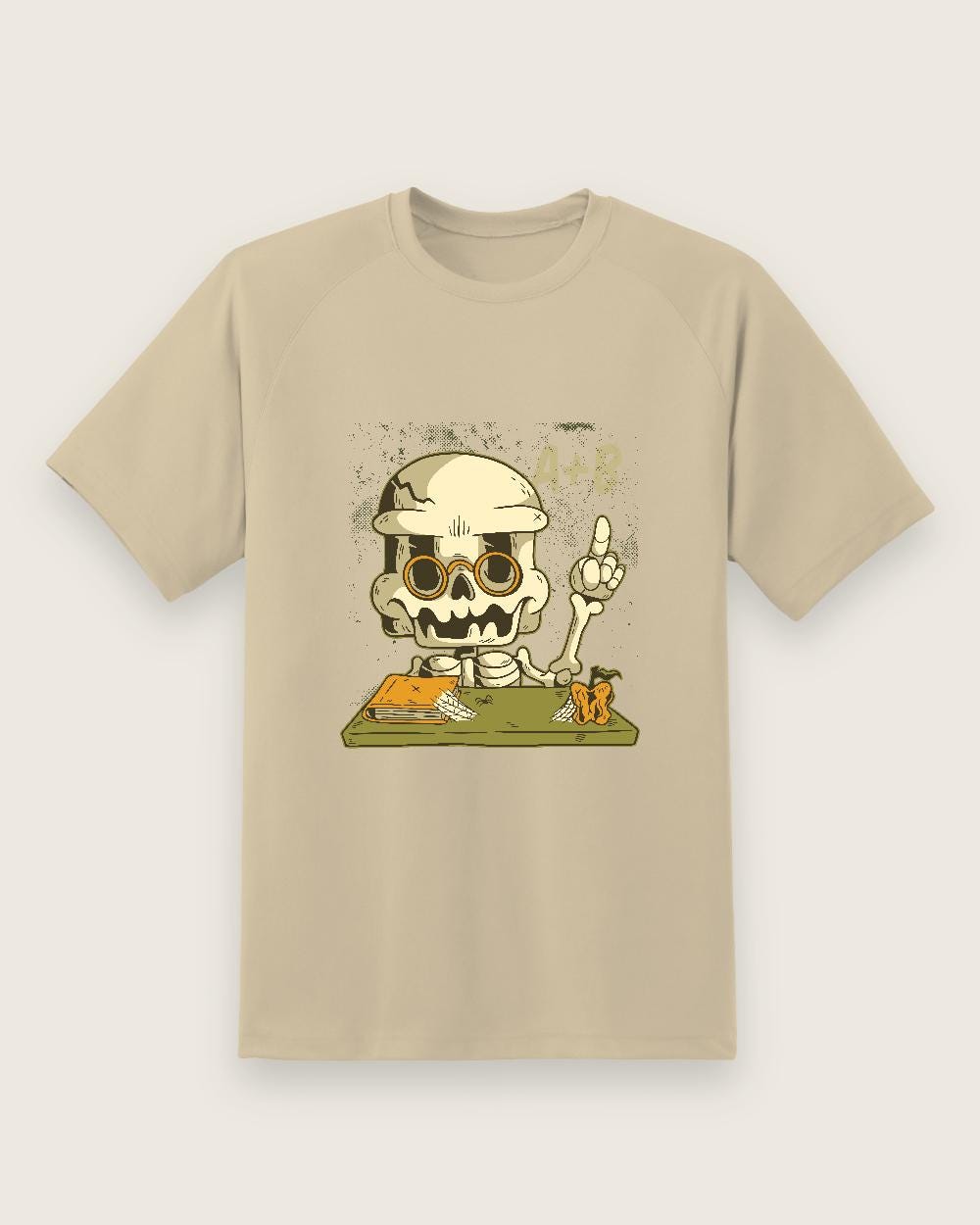 Skeleton Teacher Halloween Tee — sand shirt, front view