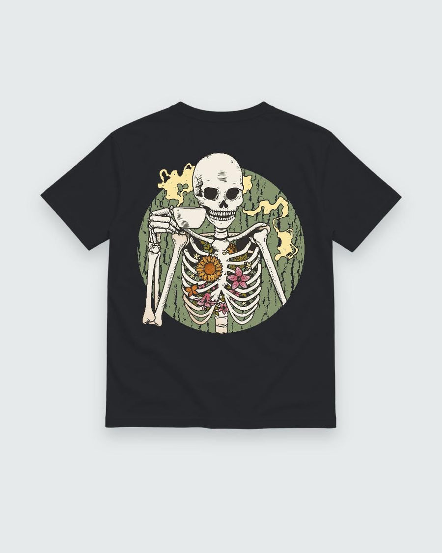 Coffee Skeleton Floral Back Print Tee