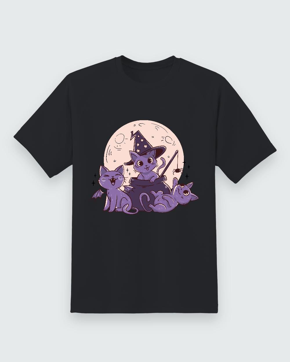 Witchy Cats Tee — Black shirt, front print
