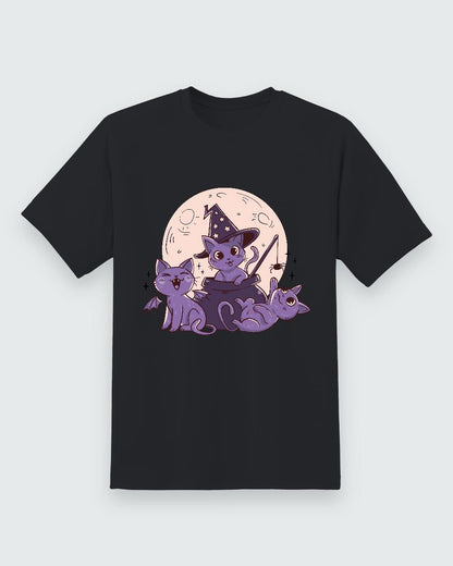 Witchy Cats Tee — Black shirt, front print