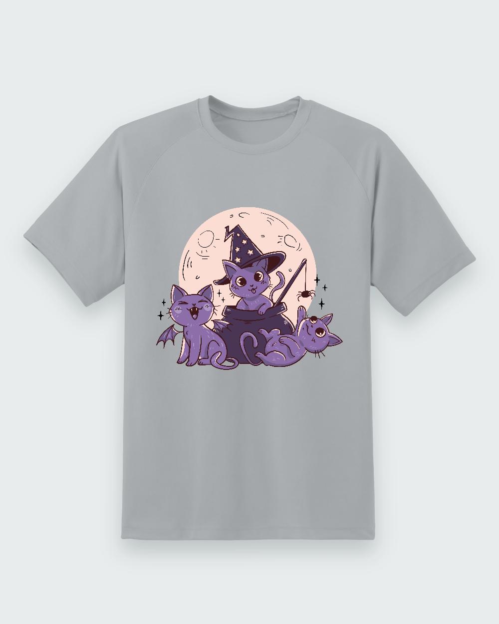 Witchy Cats Tee — Sport Grey shirt, front print