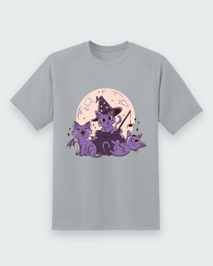 Witchy Cats Tee — Sport Grey shirt, front print