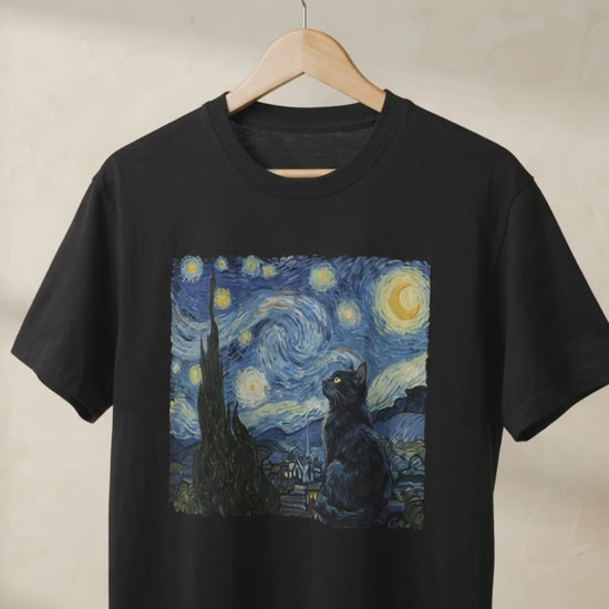 Starry Night Cat Graphic Tee — product video